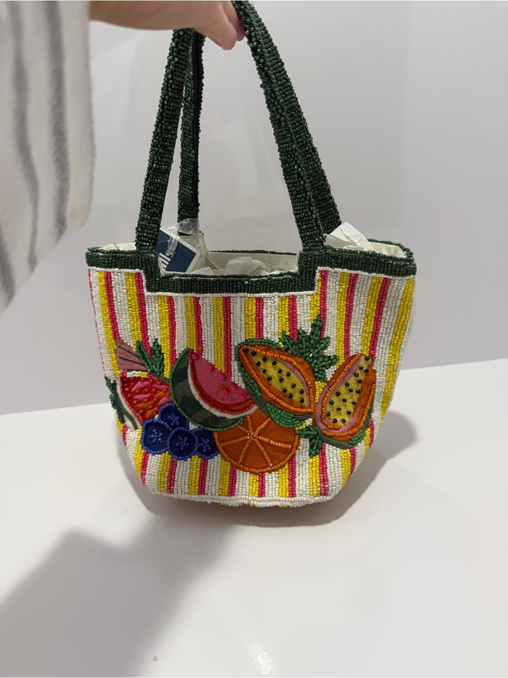 Handcrafted in India Striped Fruit Beaded Bag Satchel Viral TikTok NEW with Tags - Picture 3 of 6